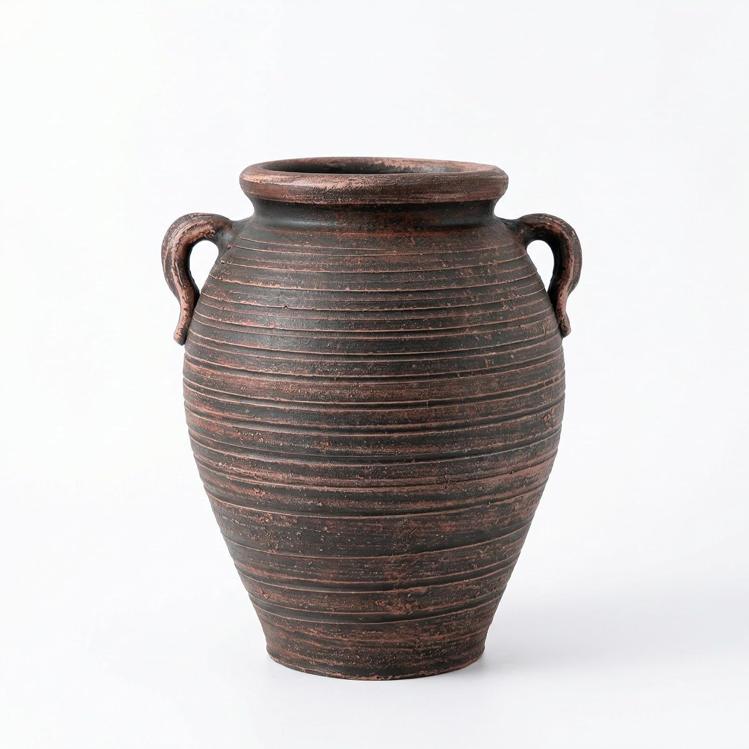 Vintage Terracotta Vase with Dual Handles, Rustic Distressed Ceramic Vase, Large Textured Pottery for Boho Farmhouse Decor, Table Centerpiece,Dried Floral Arrangements
