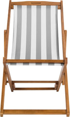SAFAVIEH Outdoor - Loren Folding Sling Chair Set of 2 - Brown & Grey Stripe - Solid Wood Frame - Portable Bistro Design - Ideal for Patio, Poolside, Backyard, 24" W x 43" D x 25" H (PAT7040B-SET2)