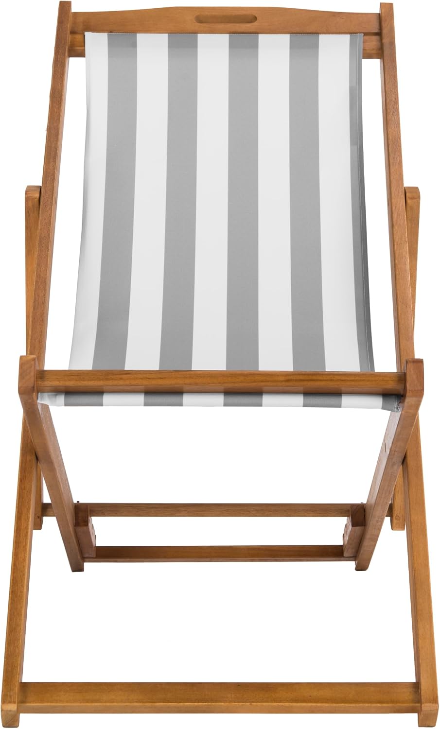 SAFAVIEH Outdoor - Loren Folding Sling Chair Set of 2 - Brown & Grey Stripe - Solid Wood Frame - Portable Bistro Design - Ideal for Patio, Poolside, Backyard, 24" W x 43" D x 25" H (PAT7040B-SET2)