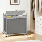 STORAGE MANIAC 3 Section Laundry Sorter, 60 Gal. Laundry Hamper Cart with Heavy Duty Rolling Lockable Wheels and Removable Bags, Clothes Organizer Basket Clothes Separator Hamper, Gray with Lid