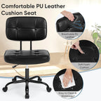 DUMOS Home Office Desk Chair - Ergonomic Armless PU Leather Computer Rolling Task Chair，with Comfy Lumbar Support and Height Adjustable, Vanity, Bedroom, Living Room, Black