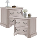 T4TREAM 30" Farmhouse Nightstand Set of 2 w/Charging Station | Large End Table, 2 Spacious Drawers Bedside Table, Wooden Night Stand for Bedroom, Living Room, White Alder