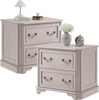 T4TREAM 30" Farmhouse Nightstand Set of 2 w/Charging Station | Large End Table, 2 Spacious Drawers Bedside Table, Wooden Night Stand for Bedroom, Living Room, White Alder