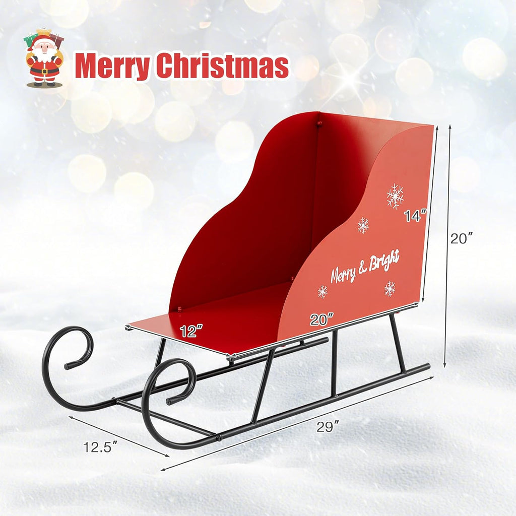 Tangkula Metal Christmas Santa Sleigh Basket, Xmas Santa’s Gift Storage Sleigh, Festive Decorative Sleigh Cart, Holiday Decoration for Home Office Carnival