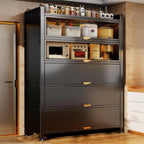 Tall Storage Cabinet with Glass Doors, Kitchen Pantry Cabinet Adjustable Shelves, Hutch Cabinet with Storage, for Dining Room Living Room Furniture(Gray,184x60cm/72.4x23.6in)