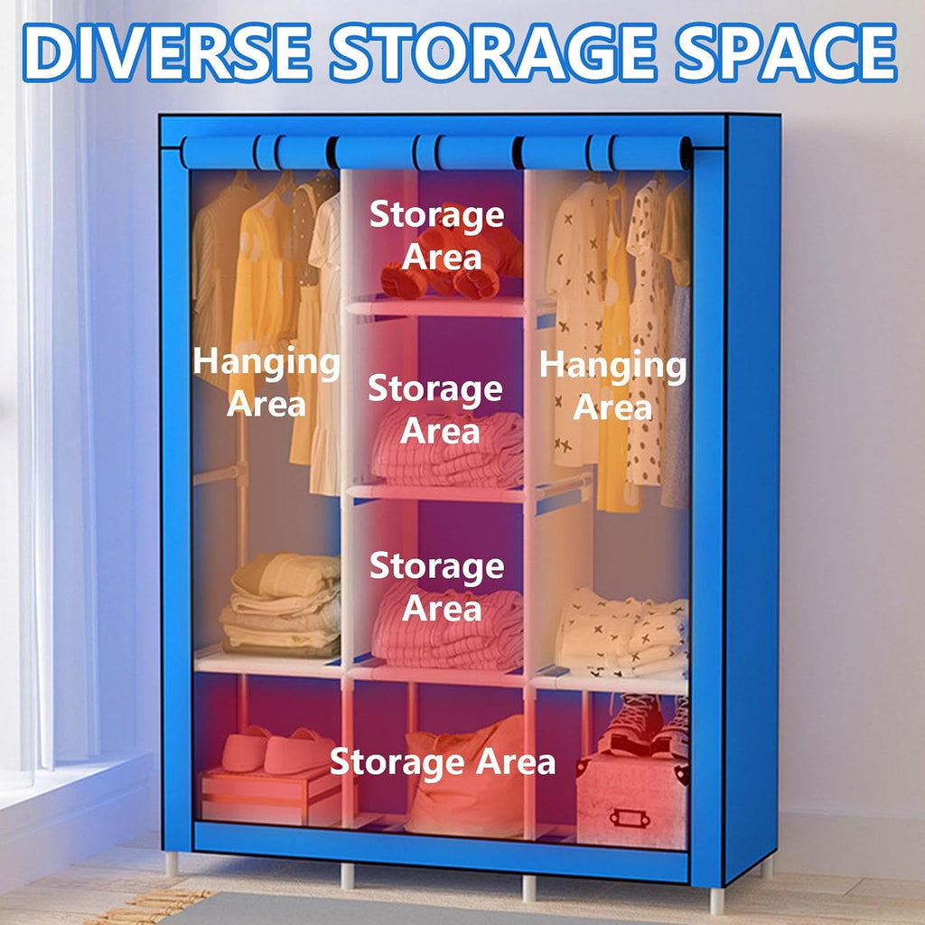 Portable Canvas Wardrobe with Hanging Rail and Shelves - Fabric Wardrobe for Bedroom, Portable Wardrobe Shelves - Organize Your Clothes Easily