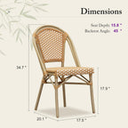 PURPLE LEAF Outdoor Dining Chair Set of 4 Patio French Aluminium Frame in Champagne Finish with Amber & White Woven Rattan for Indoor Kitchen Deck Bistros Cafe Restaurant