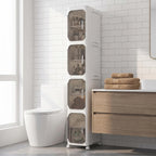 KHNR 4-Tiers Slim Bathroom Storage Cabinet,Narrow Bathroom Storage,Foldable Storage Cabinets,Movable Bathroom Storage Organizer for Small Spaces,Bathroom,White