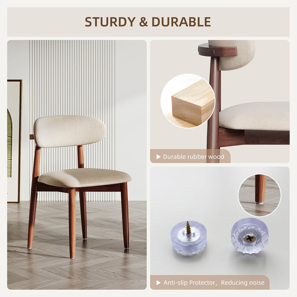Modern Wooden Dining Chairs Set of 1, Fabric Upholstery Kitchen Chairs Farmhouse Dining Room Side Chairs for Restaurants, Cafes, Patio, Easy Assembly, Beige