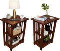 Alaterre Furniture Mission 3-Tier End Table Set of 2 – Craftsman Style Wood Side Table with Vertical Slat Side Panels and Open Storage for Living Room, Bedroom, or Cozy Reading Nook (Cherry)