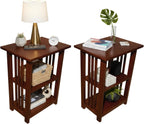 Alaterre Furniture Mission 3-Tier End Table Set of 2 – Craftsman Style Wood Side Table with Vertical Slat Side Panels and Open Storage for Living Room, Bedroom, or Cozy Reading Nook (Cherry)