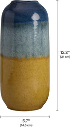 Elements Blue and Tan Ceramic Vase - 5.5x12 Inch Tall Two-Tone Coastal Decorative Vase for Home Decor, Flowers, Faux Plants, and Tabletop Display