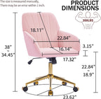 YISHENG Velvet Office Desk Chair with Gold Base, with Wheels,Modern Height Adjustable 360 Degree Swivel Upholstered Vanity Chairs with Arms for Living Room Bedroom,Pink