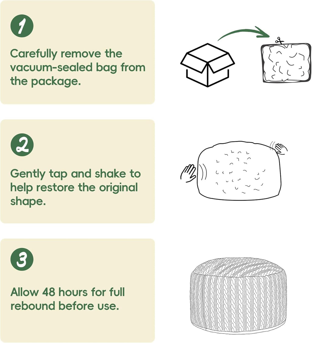 4FT Bean Bag Chair Large Beanbag Chairs for Adults with Memory Foam Removable Cover Luxurious Braided Fabric, Adult Bean Bag Chairs for Living Room Bedroom Gaming Dorm Office（Green,4FT-44"*44"*24"）