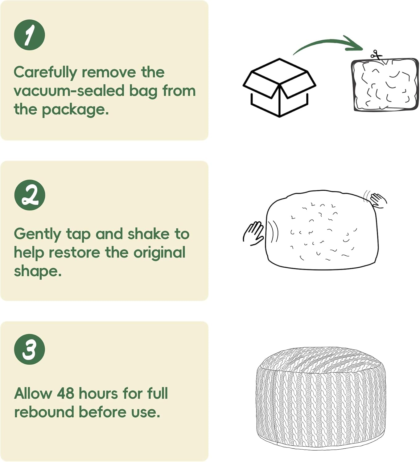 4FT Bean Bag Chair Large Beanbag Chairs for Adults with Memory Foam Removable Cover Luxurious Braided Fabric, Adult Bean Bag Chairs for Living Room Bedroom Gaming Dorm Office（Green,4FT-44"*44"*24"）