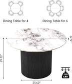 Modern Round Kitchen Table for 4, 47" White Dining Table, Circle Dining Room Table, Dinner Coffee Table with White Marble Effect Tabletop, Wood Strips Pedestal Base for Living Room