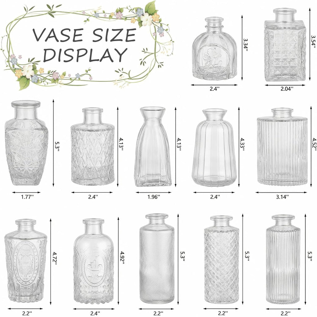 RUCKAE Glass Bud Vases Mini Flower Vase Small Vintage Vases for Centerpiece Table Wedding Decorations Home Decor Party(Transparent 12 Pack)