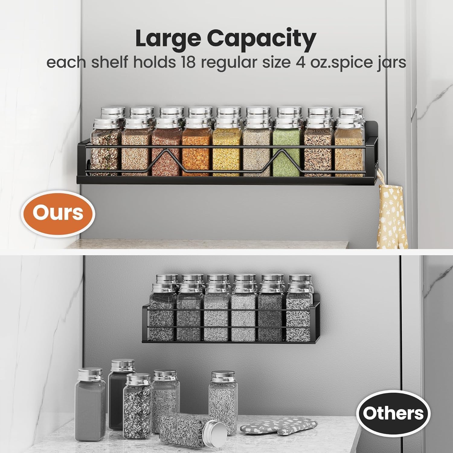 Mystozer 16.9 Inch Wide Large Capacity Magnetic Spice Rack for Refrigerator,6 Pack Metal Fridge Shelf Spice Rack Organizer Refrigerator Organizer Kitchen Spice Organizer Spice Storage(Black)