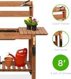 Best Choice Products Mobile Garden Potting Bench, Outdoor Wood Workstation Table w/Sliding Tabletop, 4 Locking Wheels, Food Grade Dry Sink, Storage Shelves - Brown