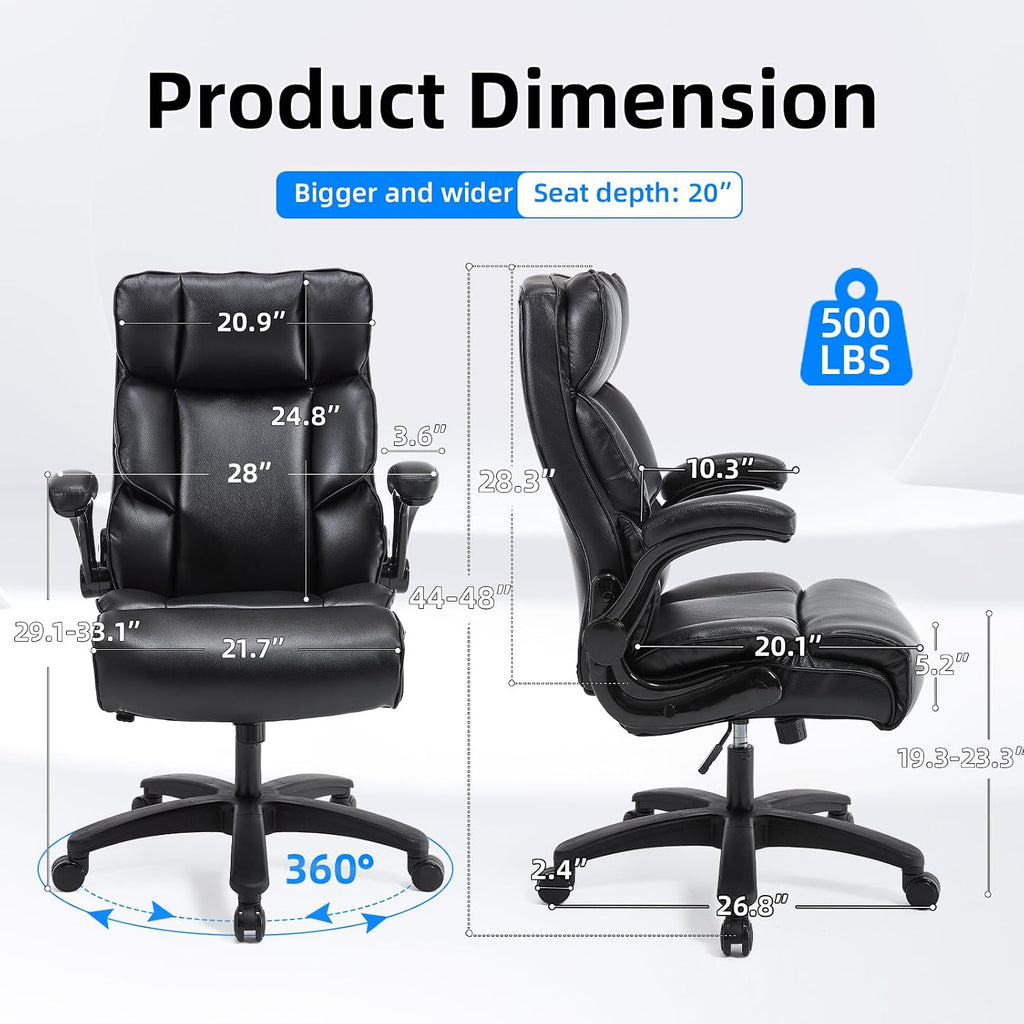 Big and Tall Office Chair 500lbs Wide Seat Executive Chair High-Back Office Foot Rest, Ergonomic Lumbar Support Computer Gaming Chairs for Heavy People(Beige)