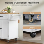 Ahomly Kitchen Island with Storage, 44.49" Kitchen Island with Trash Can Storage, Drop Leaf Rubberwood Top, Knife Holder, Adjustable Shelf, Towel Bar, Drawer, Spice Rack, White