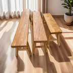 Farmhouse Indoor Wooden Living room Dining Bench, Asian Natural Wood Kitchen Entryway Bench with Armless Design and Short Height, Solid Wood Shoe Bench Entryway Benches，Brown(100*26*45cm/39.3*10.2*17.