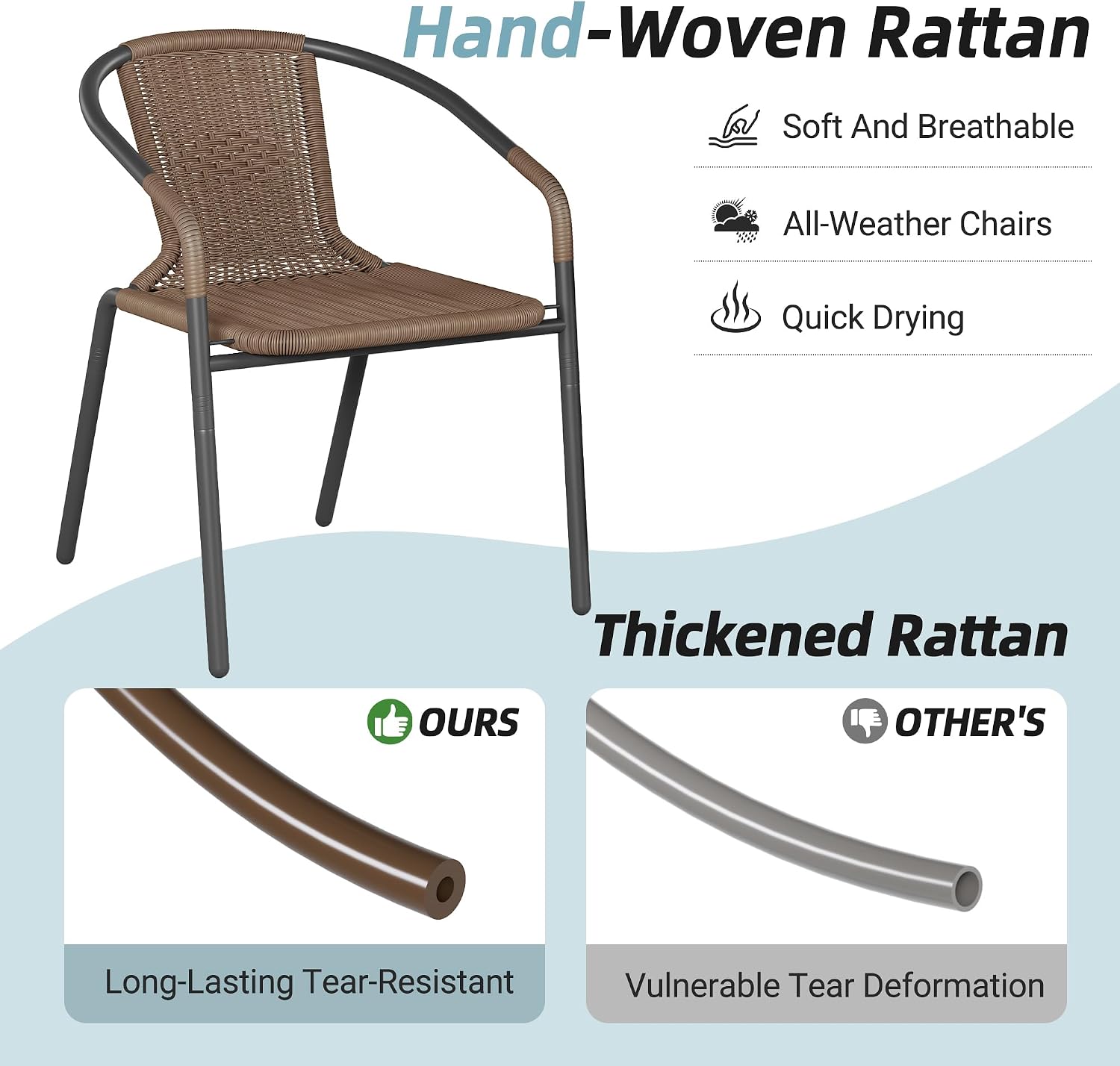 Amopatio Outdoor Dining Chairs Set of 4, Stackable Outdoor Patio Chairs, Rattan Wicker Patio Chairs Set of 4, for Porch, Deck, Garden, Poolside, Yard, Bistro, Restaurant, Brown
