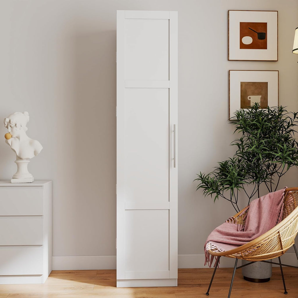 70.87" Narrow Kitchen Pantry Cabinet, Freestanding Buffet Cupboard with 6 Door Shelves & Adjustable Shelves, 6-Tier Slim Storage Organizer for Kitchen, Living Room, Dining Room, White