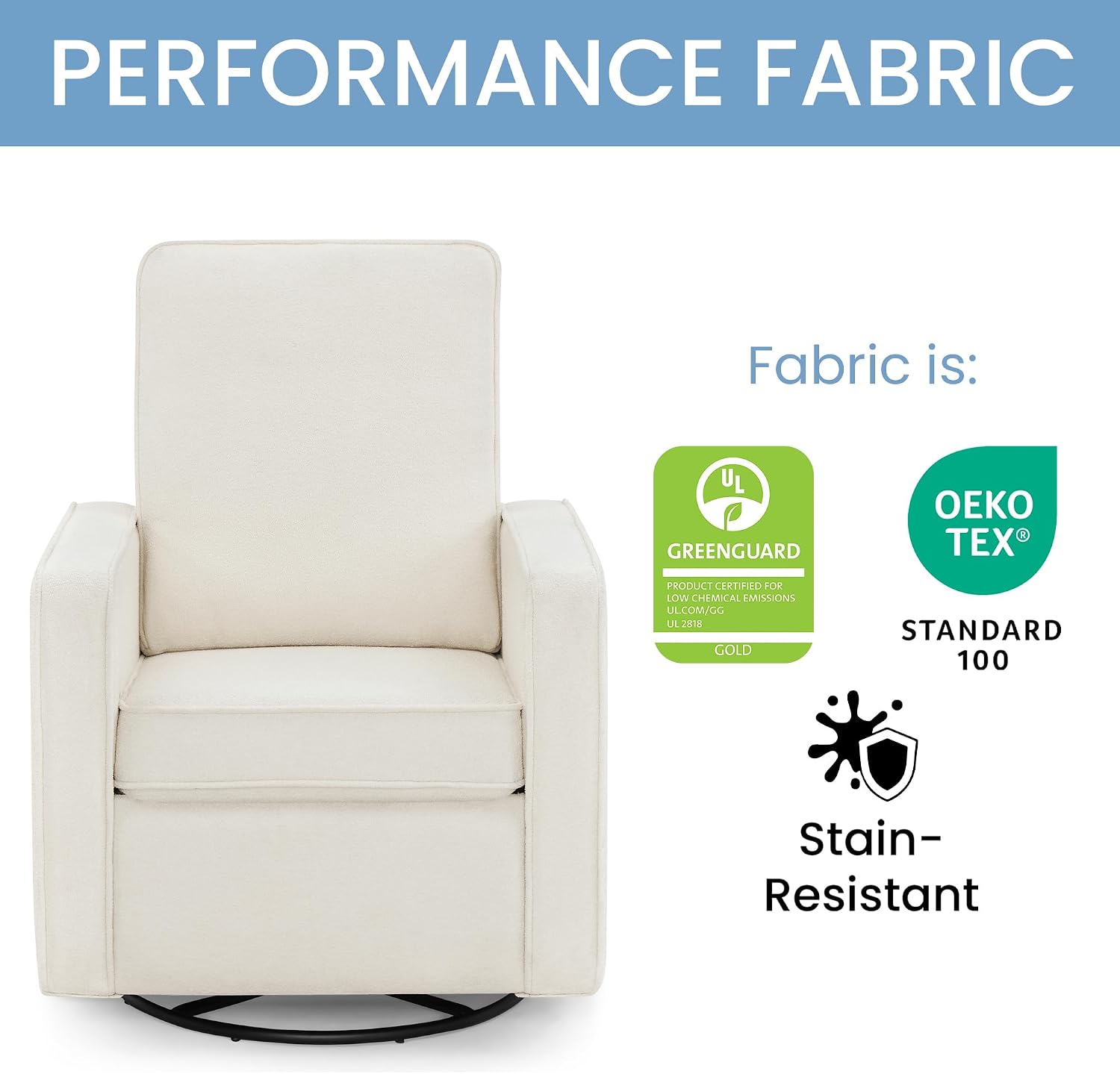 Delta Children Luna Nursery Swivel Glider - Greenguard Gold Certified and Oeko-TEX Standard 100 Fabric, Oatmeal
