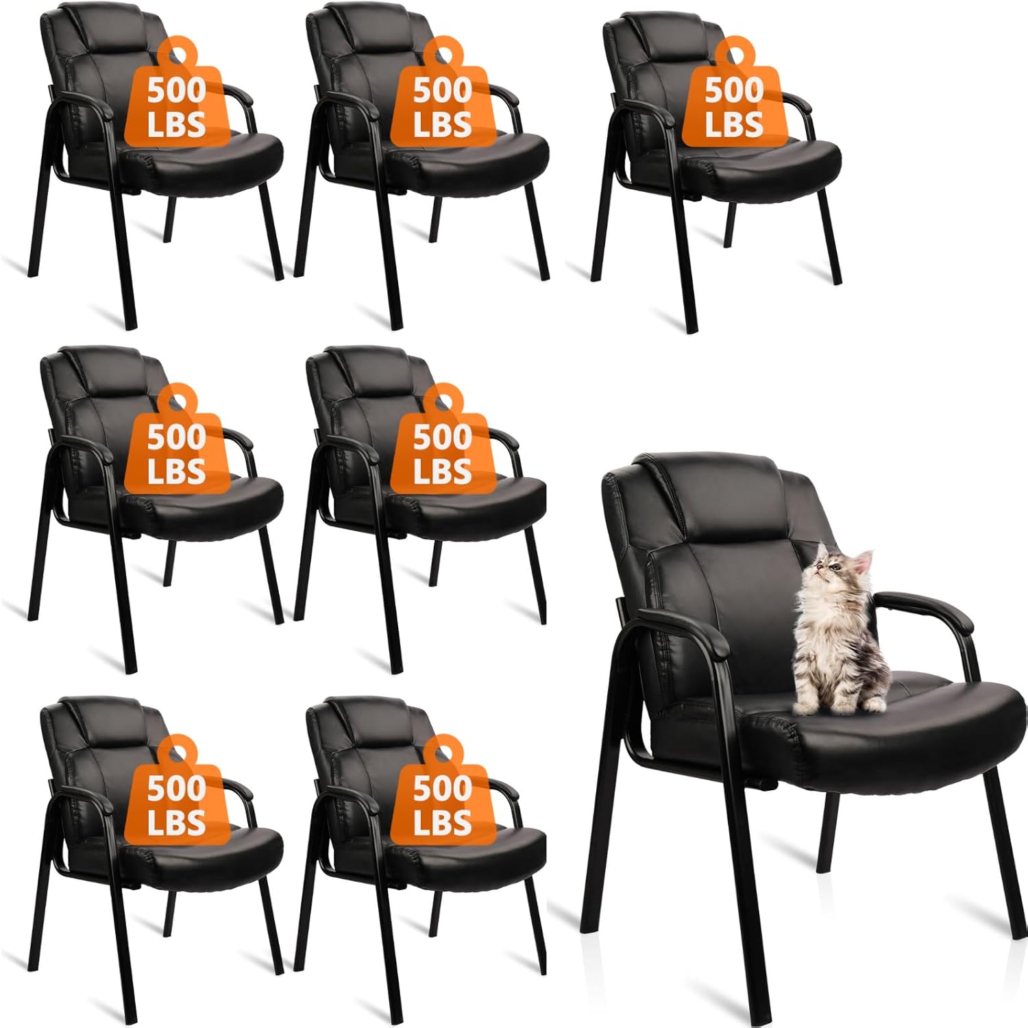 CLATINA Big & Tall 500 lb. Guest Chair, Leather Reception Chairs with Padded Arm Rest for Waiting Room Office Home and Meeting Conference-Black, 8 Pack