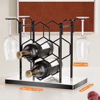 Countertop Wine Rack,Freestanding Modern Metal Small Wine Rack for 4 Wine Bottles and 4 Glasses,3 Tier Tabletop Wine Holder Stand for Cabinet, Pantry, Wine Bottle Storage