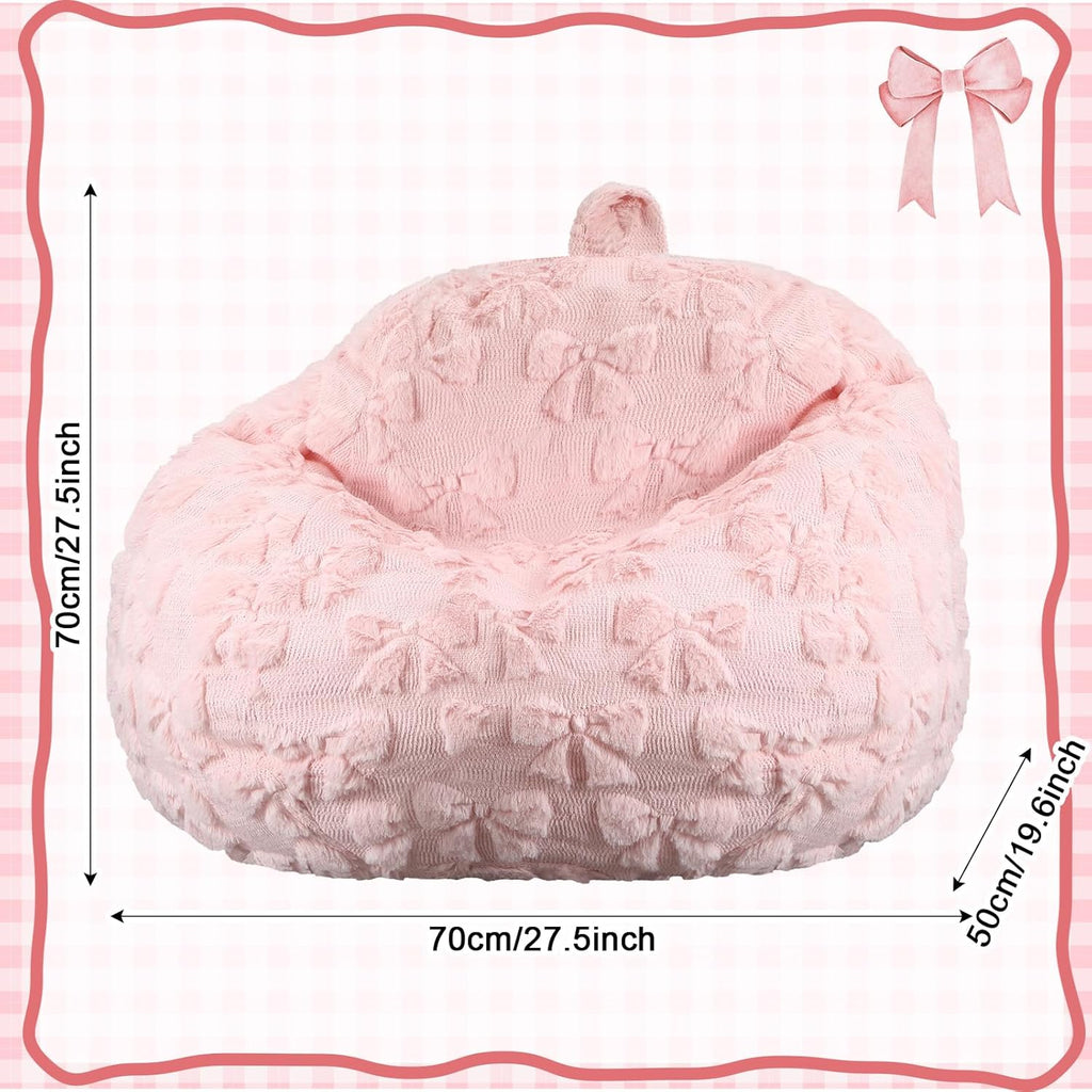 Gilprop Pink Bow Stuffed Animal Storage Bean Bag Chair Cover (No Filler) Fluffy Fuzzy Plush Bean Bag Chair for Teens Adults Soft Faux Cover for Organizing Plush Toys Clothes Home Supplies