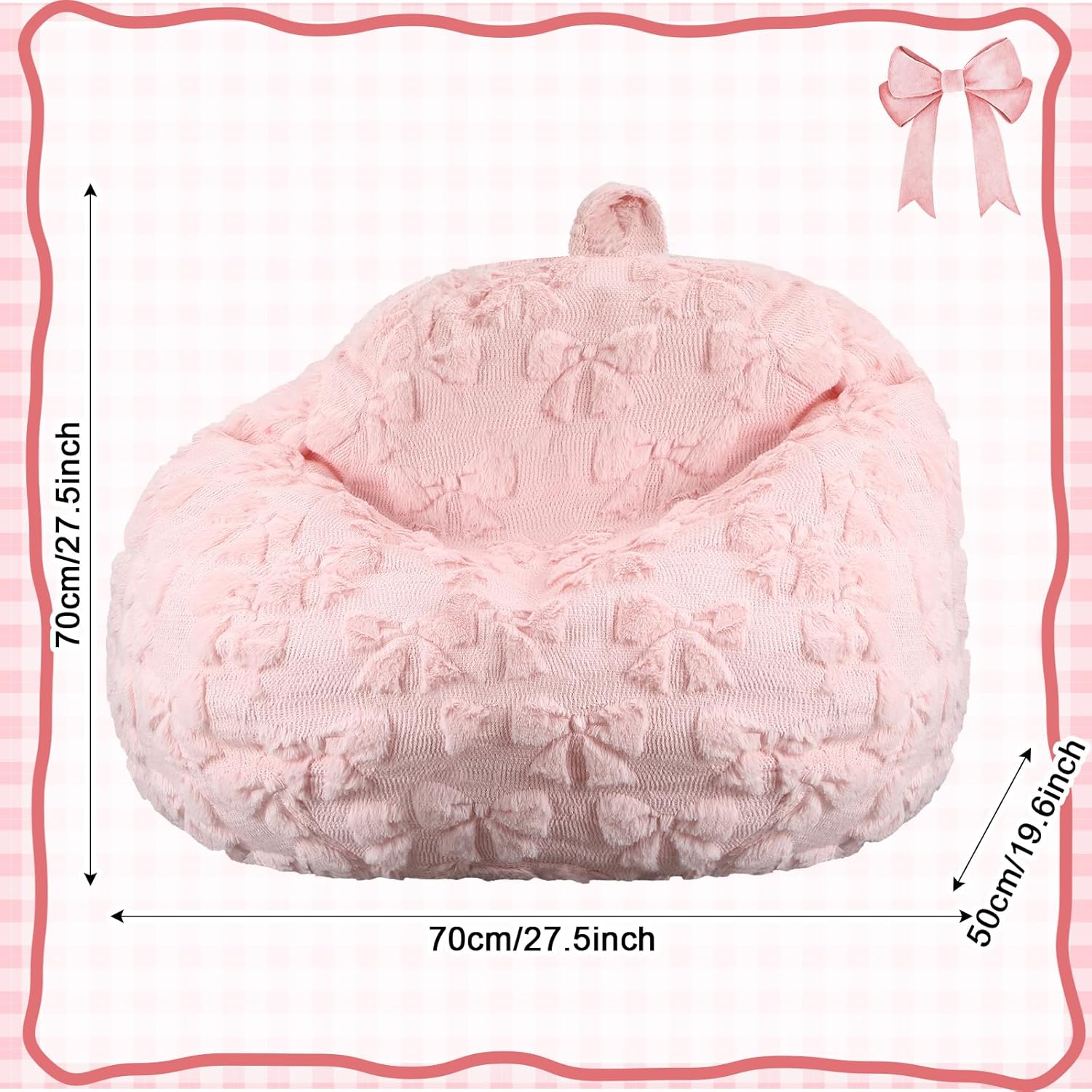 Gilprop Pink Bow Stuffed Animal Storage Bean Bag Chair Cover (No Filler) Fluffy Fuzzy Plush Bean Bag Chair for Teens Adults Soft Faux Cover for Organizing Plush Toys Clothes Home Supplies