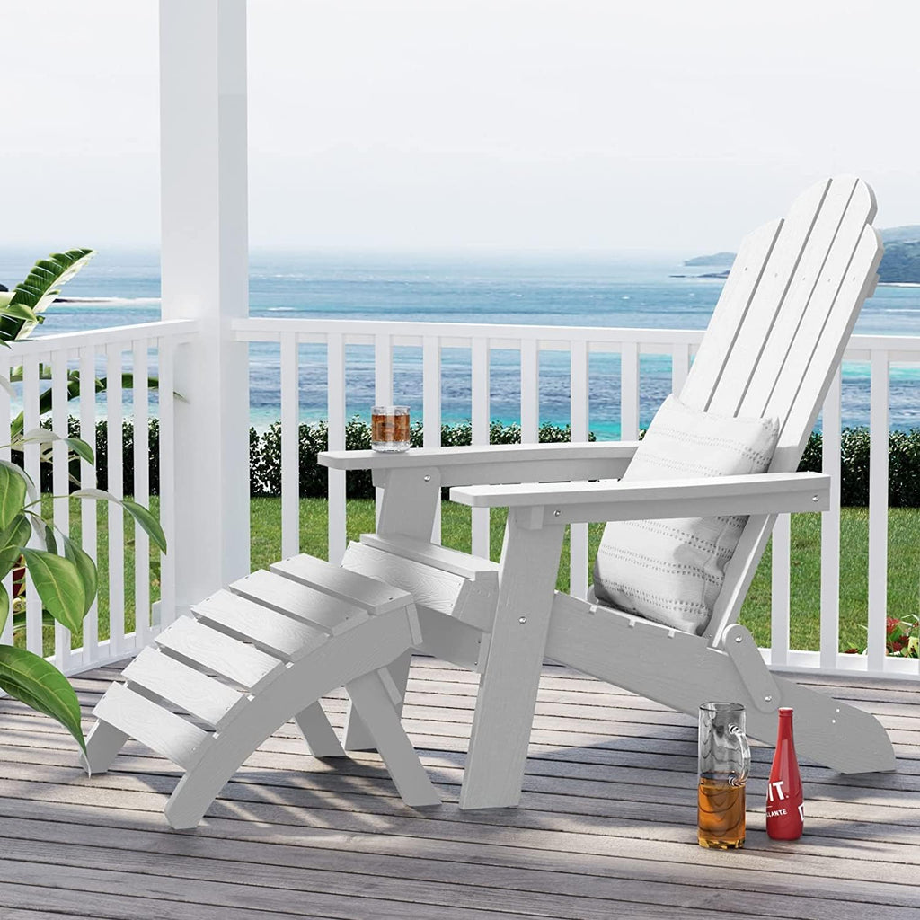 MXIMU Folding Adirondack Ottoman Set of 2: HIPS Plastic Outdoor Footrest Easy Assembly - All Weather Foot Rest Foot Stool for Adirondack Chair Use in Patio Garden Backyard Pool (White)