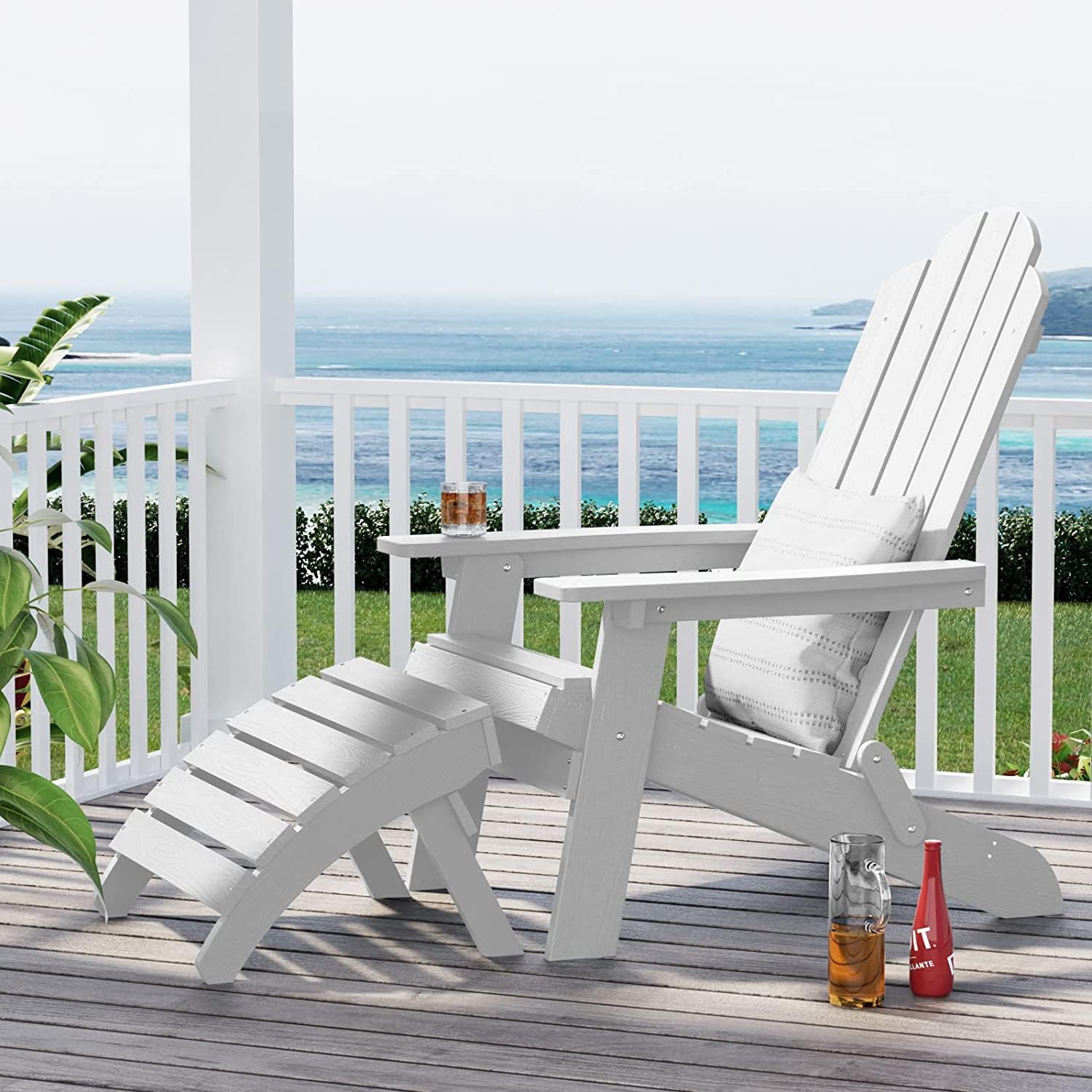 MXIMU Folding Adirondack Ottoman Set of 2: HIPS Plastic Outdoor Footrest Easy Assembly - All Weather Foot Rest Foot Stool for Adirondack Chair Use in Patio Garden Backyard Pool (White)