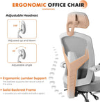 Sweetcrispy Office Computer Desk Chair with Footrest,Ergonomic High-Back Mesh Rolling Work Swivel Chairs with Wheels,Comfortable Lumbar Support,Comfy Arms for Home,Bedroom,Study,Student,Light Grey