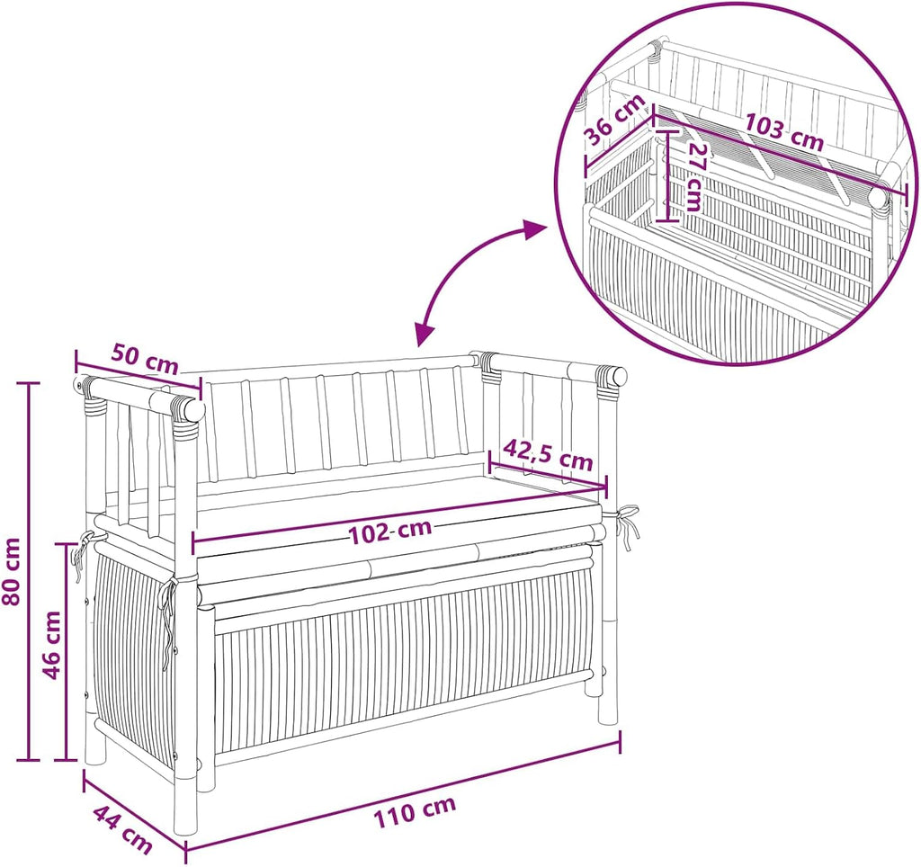 Garden Storage Bench, 43" Bamboo Outdoor Bench with Storage Box, 2-in-1 Entryway Shoe Bench Organizer and Patio Deck Box for Garden Tools, Cushions, Toys, Natural Finish