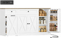 HOSTACK Multifunctional Storage Cabinet - 59" Buffet Cabinet with Charging Station, Large Kitchen Buffet Sideboard with Rolling Cart, Farmhouse Coffee Bar Cabinet with Drawers for Kitchen, White