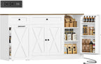 HOSTACK Multifunctional Storage Cabinet - 59" Buffet Cabinet with Charging Station, Large Kitchen Buffet Sideboard with Rolling Cart, Farmhouse Coffee Bar Cabinet with Drawers for Kitchen, White