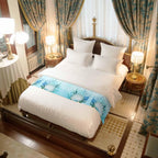 Bed Runner Scarf for King Size Bed, Teal Blue Coastal Beds Scarf Throws for Foot of Bedding, Summer Ocean Sea Shells Corals Decorative Beds Runners for Bedroom Guestroom, 94"x20"