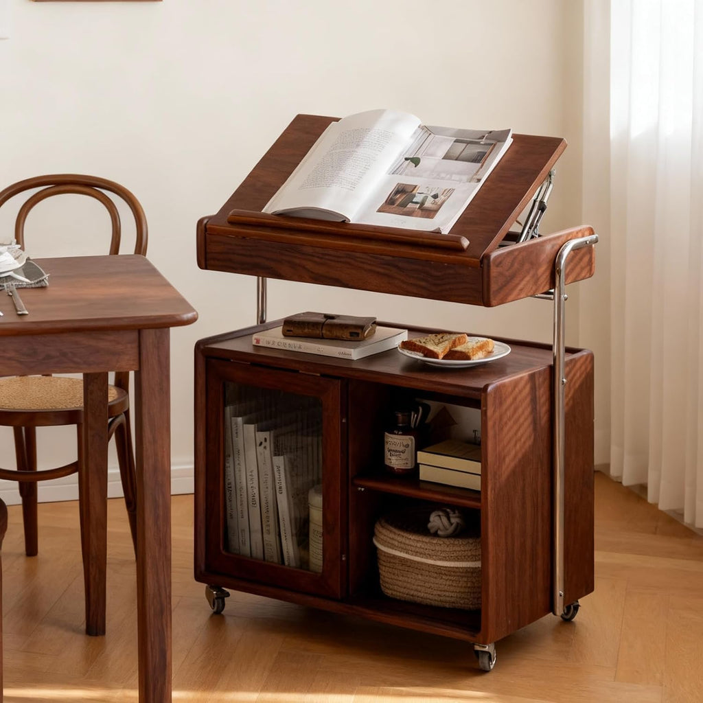Solid Wood Side Table for Living Room, Bedroom, Walnut | Movable, Flip Top, 7 Angle Adjustment, Ample Storage