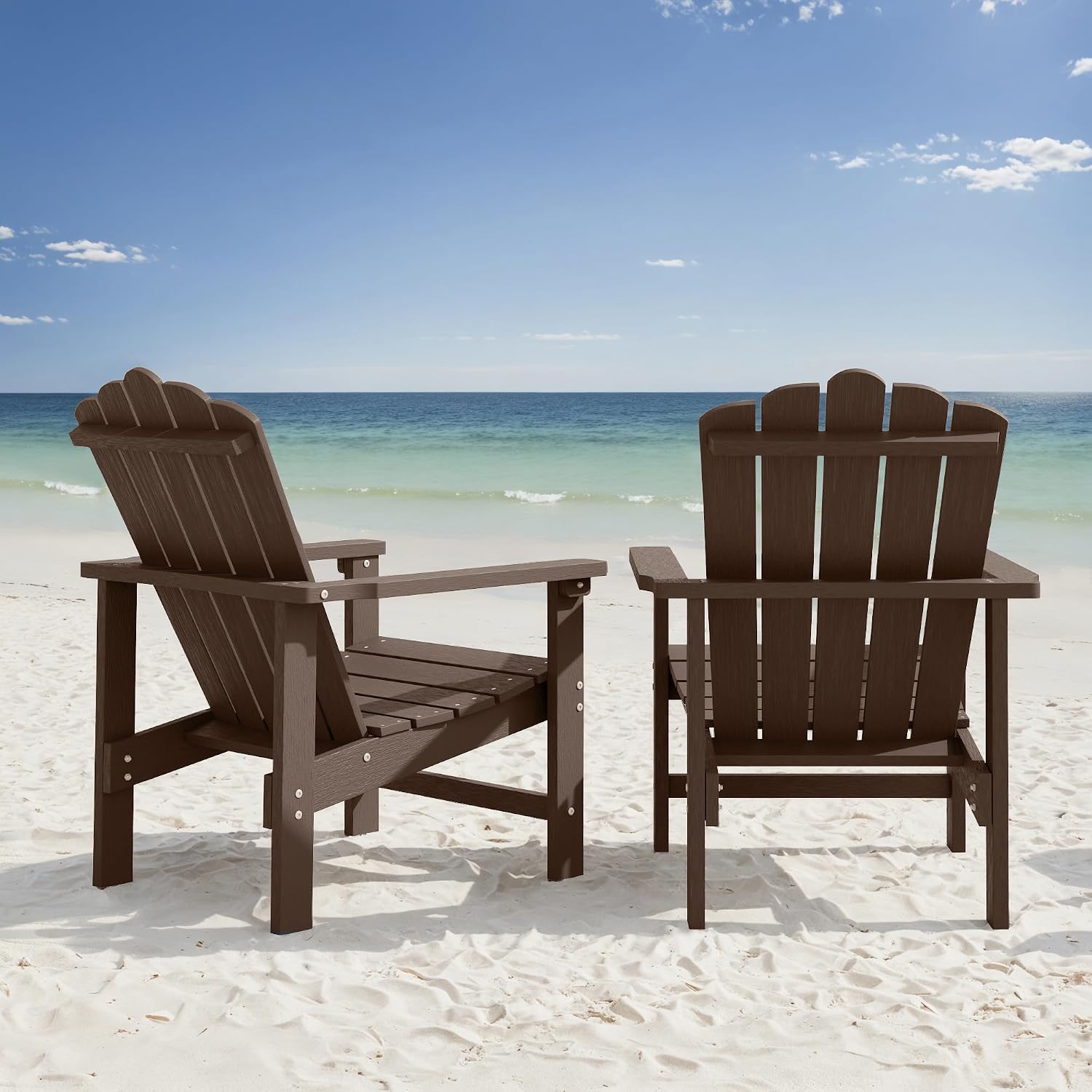 Stackable Adirondack Chairs Set of 2, Weather-Resistant Outdoor Patio Seating, Low Maintenance Poly Lumber Chairs for Porch, Deck, Garden, Fire Pit (Brown)