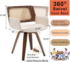 Set of 2 Swivel Dining Chairs - MCM Dining Chairs with Curved Arms, Ergonomic Cane Back, Bentwood Frame, Dining Room Chairs for Kitchen/Conference/Restaurant/Living Room (Walnut Beige)