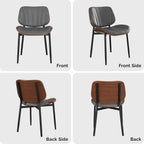 Dining Chairs Set 2 Solid Wood Backrest Modern Metal Chairs Upholstered Pu Leather Dining Chairs with Adjustable Foot Pad for Kitchen Dining Room Deep Grey