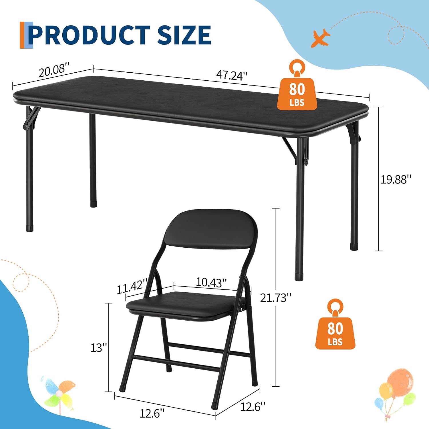 GAOMON 7 Piece Set Folding Table and Chairs Set, Boys and Girls Activity Table and Chairs Set for Dining Room,Daycare,Classrooms