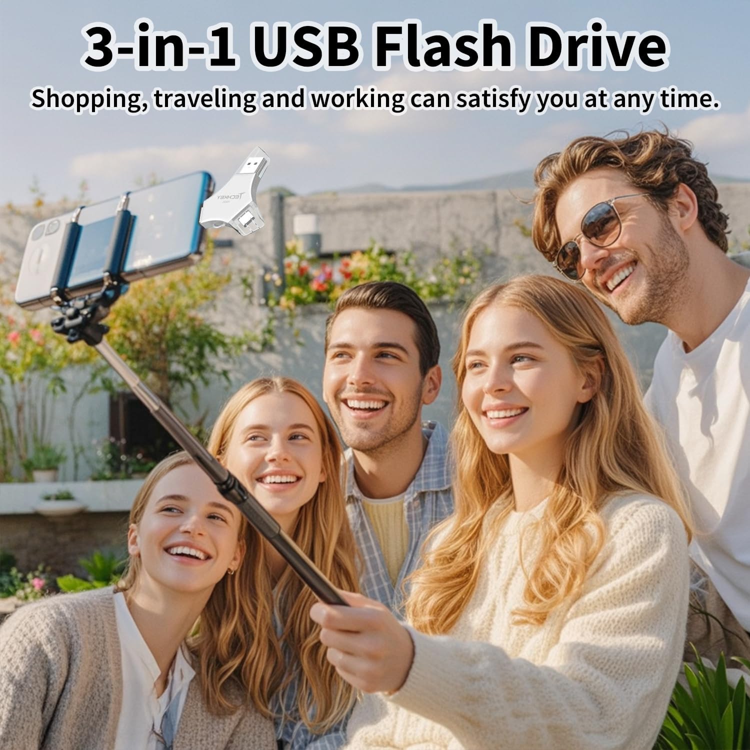 USB Flash Drive for iPhone/iPad, MFi Certified 3in1, 256GB, Silver | External Memory Photo Storge Keeper, Type c/USB 3.0 High Speed, Compatible with Android/PC, Picture/Video/Data Backup