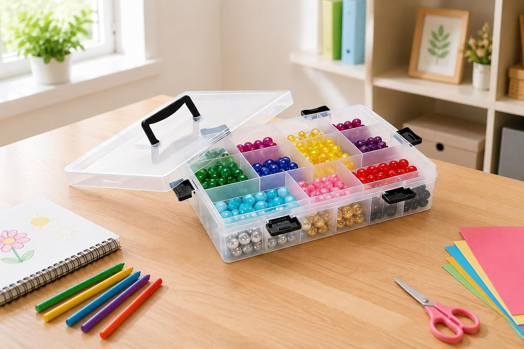 59 Grids Bead Organizer Box - Large Double Layer with Locking Lids, Clear Craft Storage Container (14.2"x10.2"x3.5") for Jewelry Beads, DIY, Fishing Tackle, Small Parts Organization