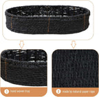 3-Tier Round Woven Storage Basket Stand with Metal Frame - Black Handcrafted Paper Rope Organizer for Living, Bedroom & Kitchen - Farmhouse Side Table with Portable Handle