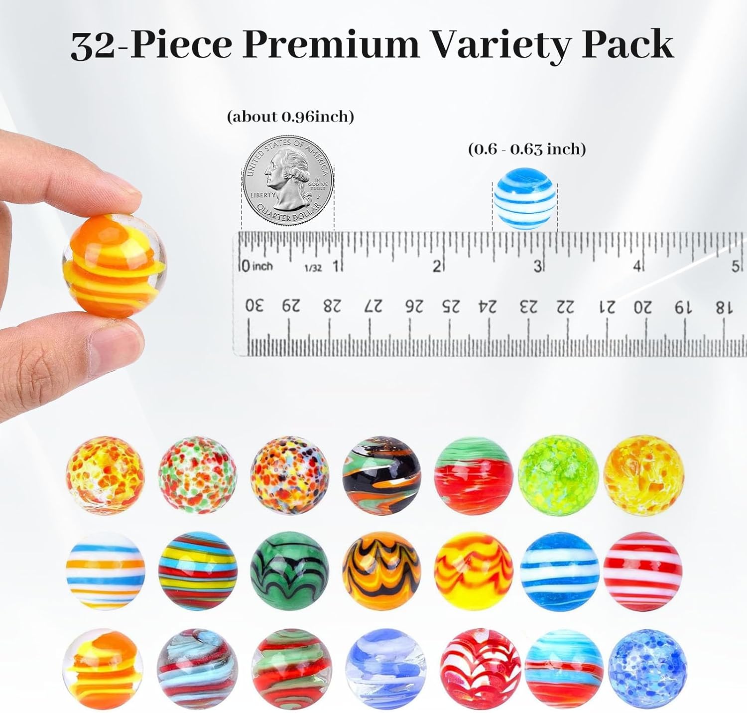 SallyFashion 32PCS Glass Marbles Bulk, 16mm/0.6inch Handmade Colorful Assorted Marbles for Vase Filler Flower Candle Crafts Centerpieces and Wedding Decoration
