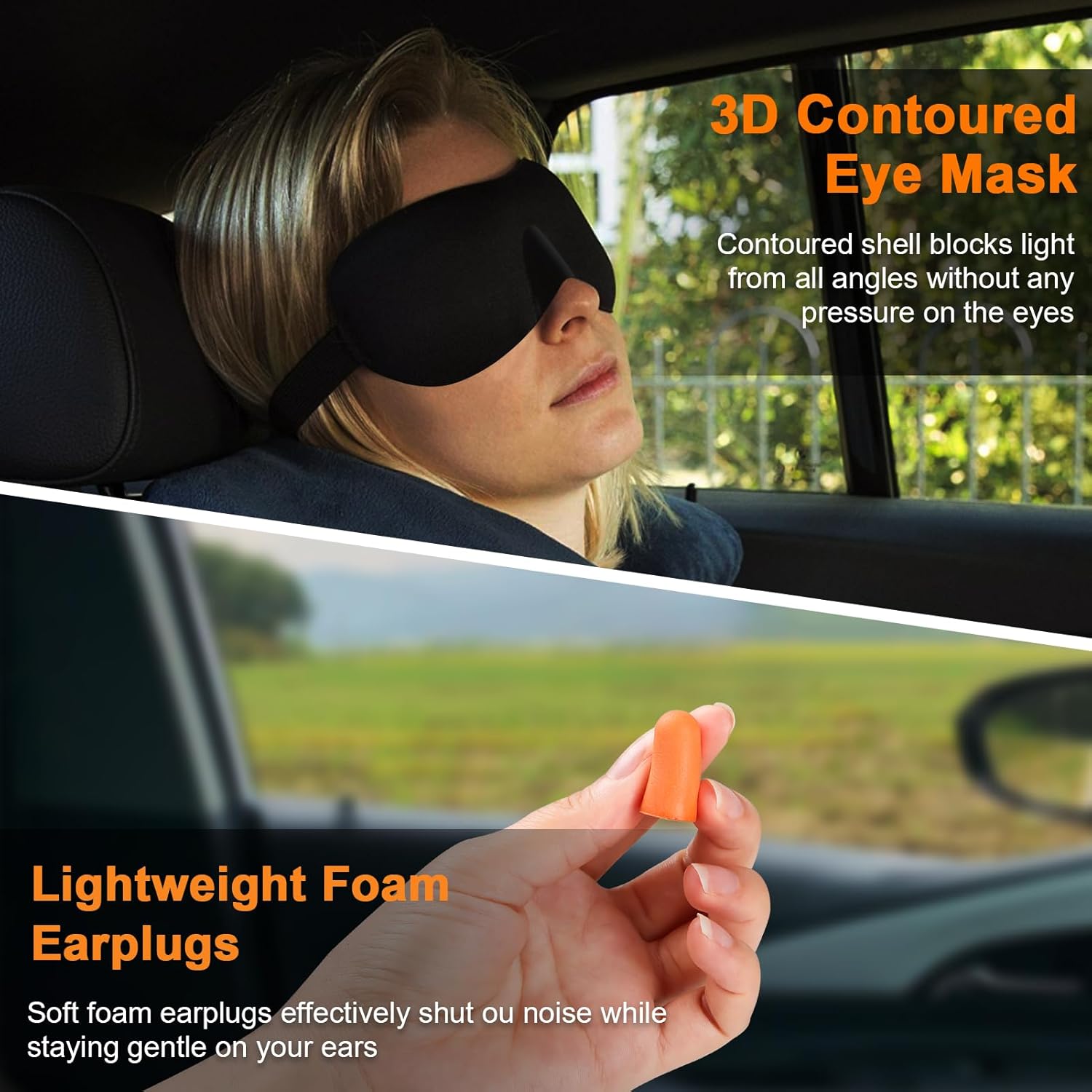 Travel Pillow - Hooded Neck Pillow Airplane Memory Foam Filling for Plane, Office, Cars Sleeping, Road Trip, Long Flights, Airplane Travel Essentials, Includes Eye Mask & Earplugs (Green)
